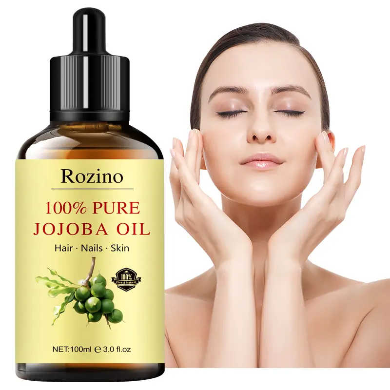 ROZINO Jojoba Oil Essence Serum - 100% Pure Cold-Pressed Jojoba Oil for Deep Nourishing & Moisturizing - Suitable for All Skin Types - 100ml Dropper Bottle Deep Nourishing Dropper