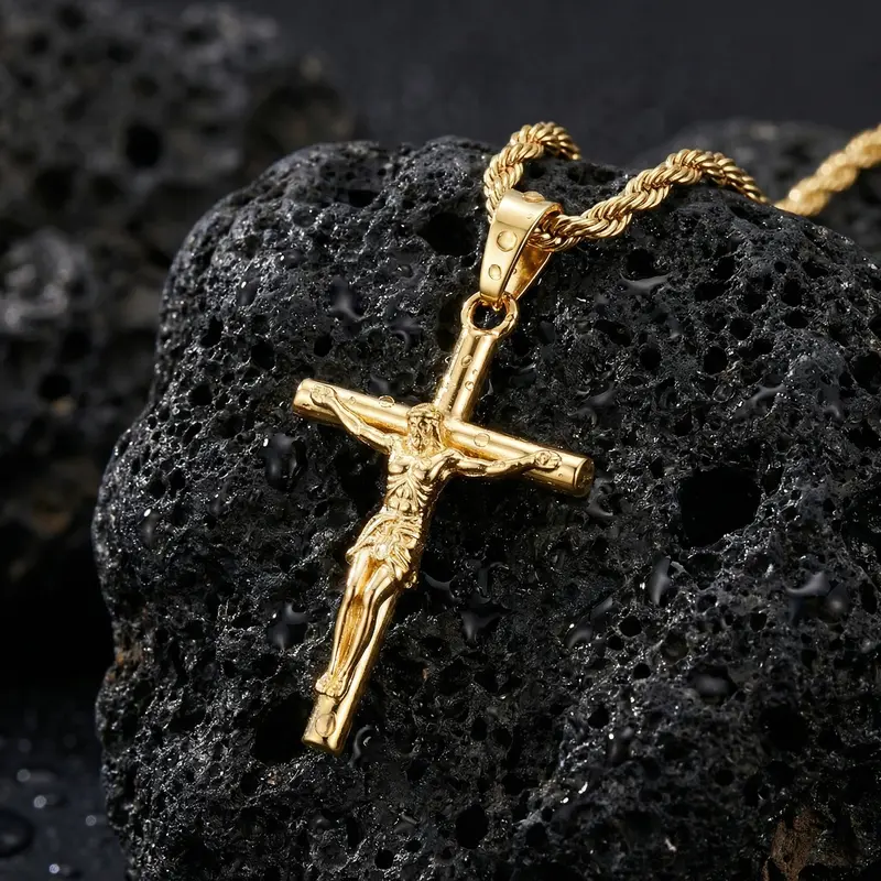 Stainless Steel Jesus Crucifix Pendant Necklace – Christian Bible Prayer Jewelry For Men Women, 22-Inch Chain