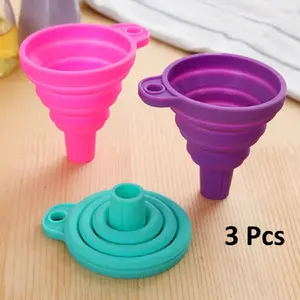 3-Pack Colorful Food-Grade Silicone Funnel Set, Portable Expandable Foldable Oil Funnel, Kitchen Liquid Dispenser Mini Funnel, Multi-Purpose Funnel