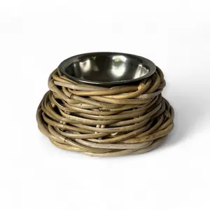 Rattan Pet Bowl with Stainless Steel Bowl