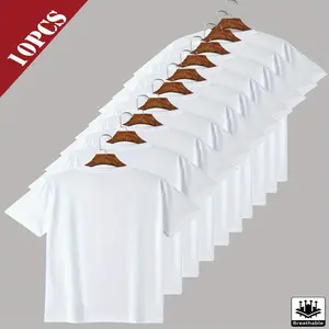 10pcs Breathable Polyester Short Sleeve T-Shirts in Assorted Colors - Crew Neck, Comfort Fit for Casual Attire Machine Washable, Ideal Summer Black, White, Olive Green, Charcoal, Grey, Navy Blue, PLUS SIZE shirt