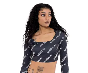 Adidas Monogram Crop Top Long-Sleeve Womens Active Shirts & Tees