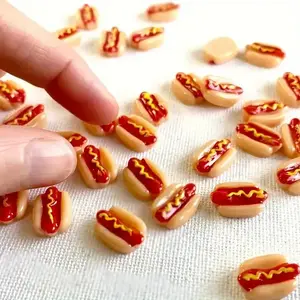 10 Mini Resin Hot Dog Statues - Realistic Fake Hot Dog Ornaments, Micro Landscape DIY Craft Accessories, Festive Home Accents for Living Room Decor, No Electricity Needed, Playful Design, Detailed Craftsmanship