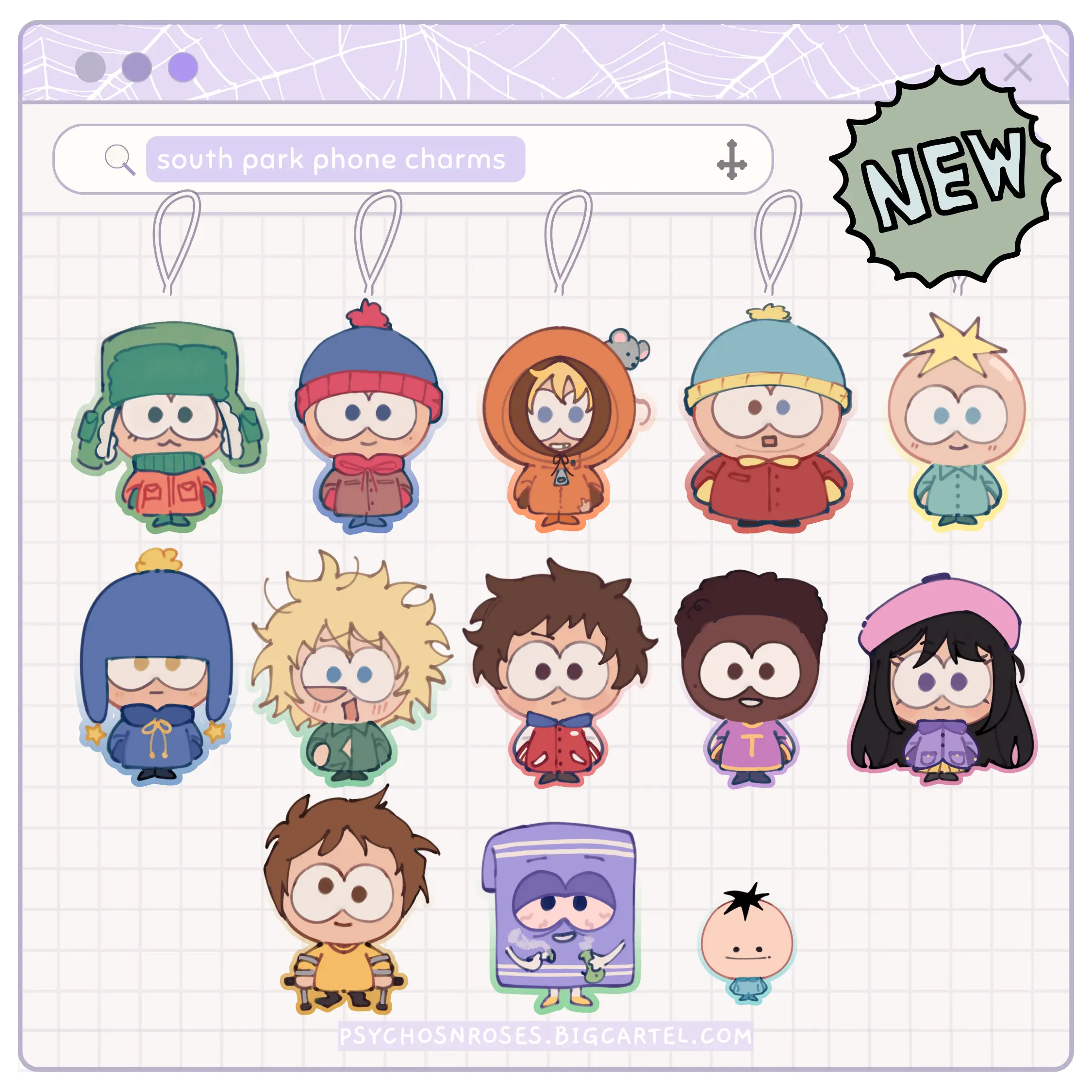 south park phone glitter acrylic charms