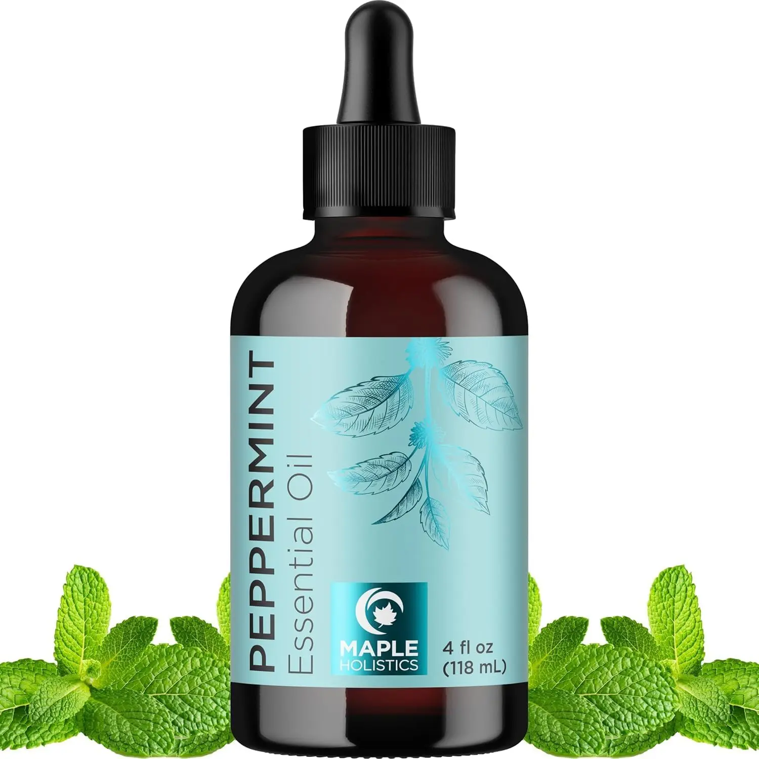Peppermint Essential Oil for Diffuser Aromatherapy - 100% Pure Peppermint Oil for Hair Skin and Nails plus Undiluted Refreshing Aromatherapy Essential Oil for Diffusers Baths and Topical Uses 4Oz Maple Holistics