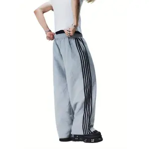 Men's Casual Striped Sweatpants with Elastic Waistband - Comfy, Loose-Fit Wide Leg Pants for All Seasons