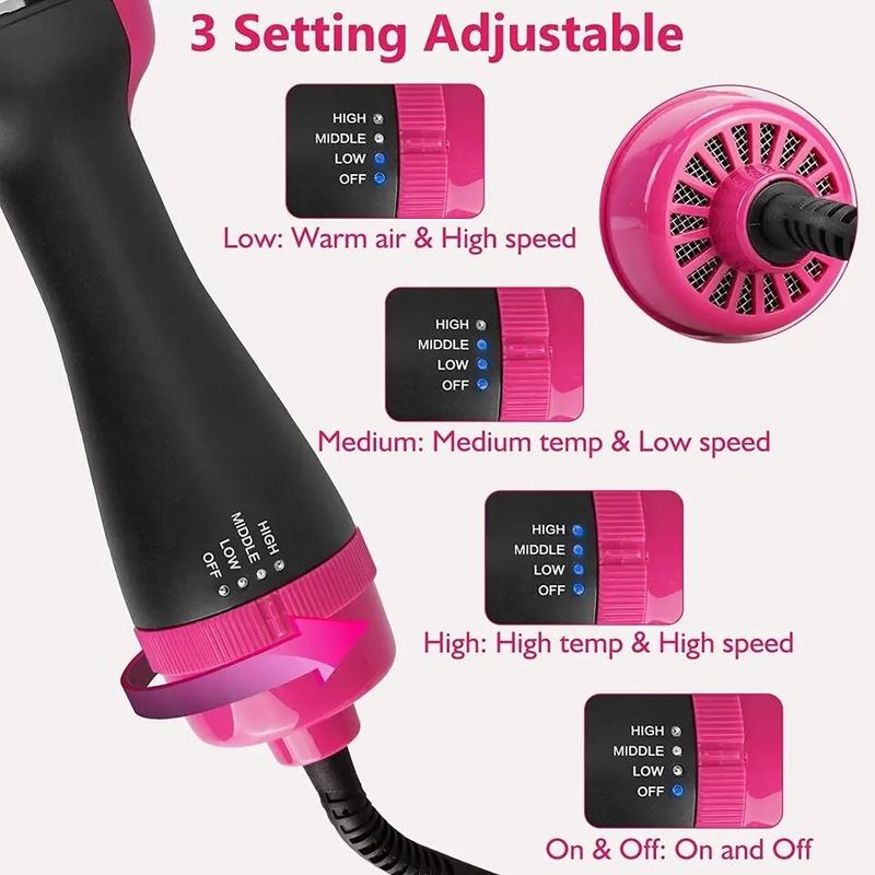 One Step Hair Dryer Brush with Negative Ion Generator Hot Cold Settings Ergonomic Handle Flexible Bristles for Salon-Quality Styling