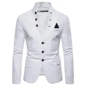 New Men's Fashion Multi-Button Decorative Suit Men's Personal Leisure Stand Collar Suit White Menswear No.151