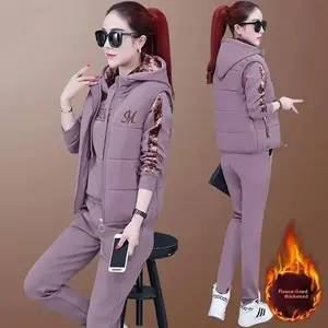 Thickened Fleece Women’s Hoodie Set – Purple Autumn Outerwear, Plus Size, Warm and Stylish, 3-Piece Set, Polyester Fiber