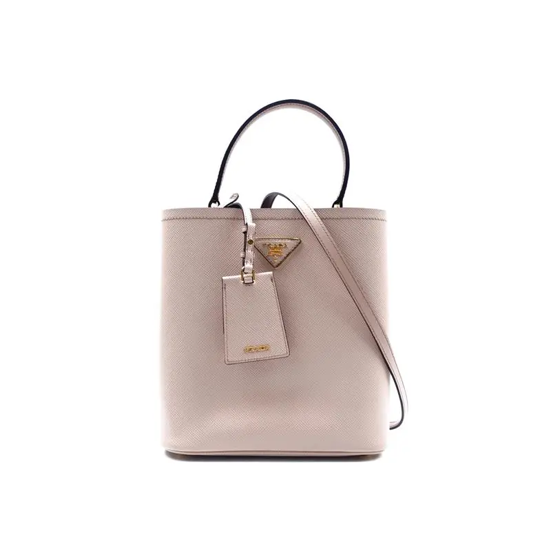 Pre-owned PRADA Saffiano Shoulder Bags Panier Milk Tea Leather Bucket T ZY0000399059