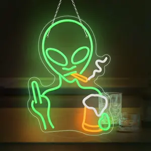 ROSNEK Green Alien Neon Signs Light USB Dimmable LED Neon Signs for Wall Decor Bedroom Man Cave Game Room Home Bar Party Decor LED Alien Neon Light for Boyfriend Birthday Gift