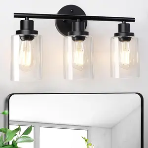 Vanity Lights Black Wall Sconce Light with Clear Glass E26 Base Modern Design Up Down Reversible Mounting for Bathroom Living Room Bedroom Hallway