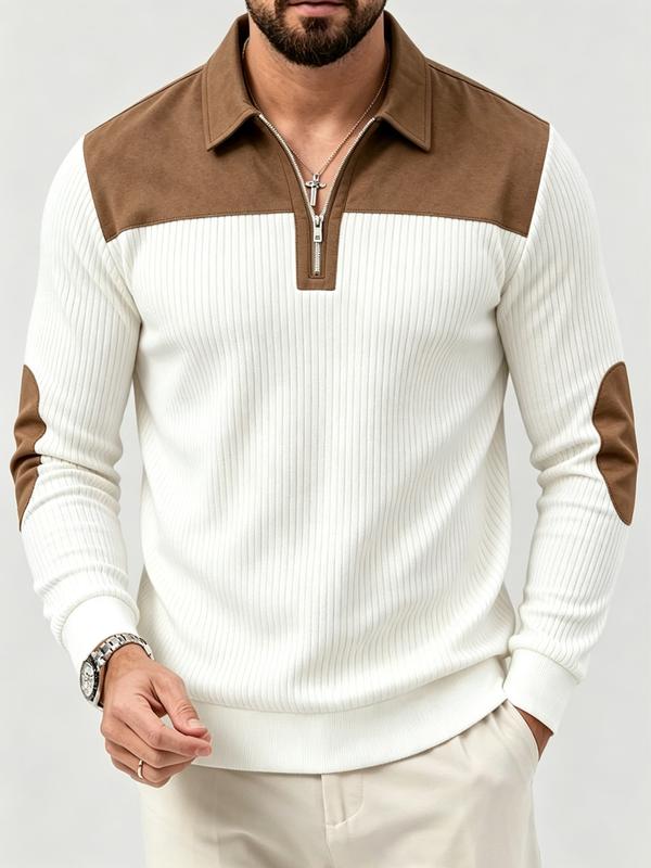 Men's Long Sleeve 1/4 Zip Polo Shirt, Vintage Casual Business Golf Shirt