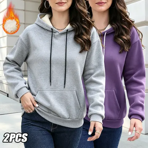 Women's Fitted Fleece-Lined Thick Hooded Pullover - Autumn/Winter Drawstring Casual Fitted Hoodie with Kangaroo Pocket, Long-Sleeve Outdoor Leisure Sports Top, Mystery Birthday Gift