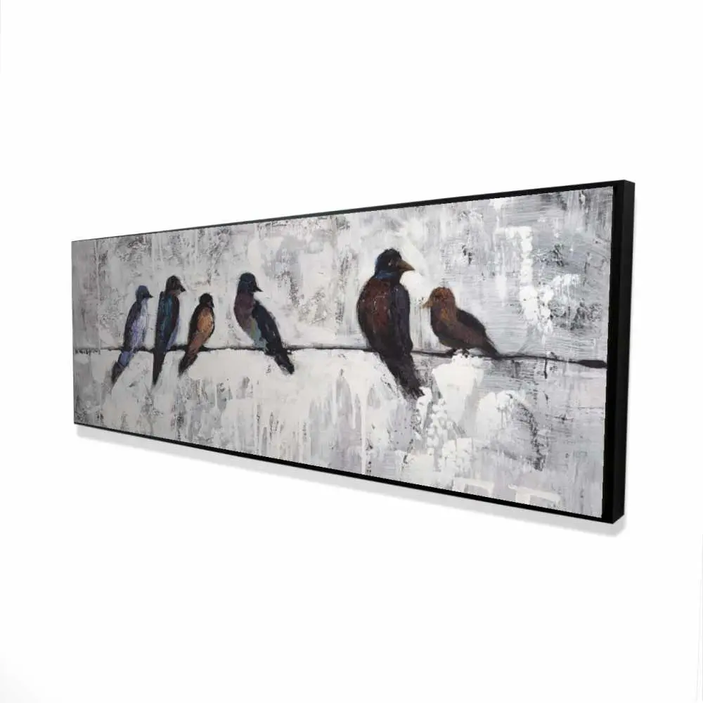 212 MAIN Artistic Framed Wall Print - 20x60 in. Vibrant Contemporary Nature Animal Decoration, Colorful Birds on Branches, Red Frame, Eclectic Home Decor Gift for Room Aesthetic Display