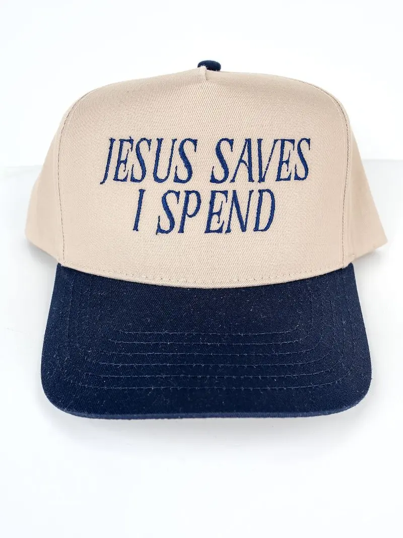 Jesus Saves I Spend Embroidered Five-Panel Twill Cap CHRISTIAN HAT EMBROIDERY