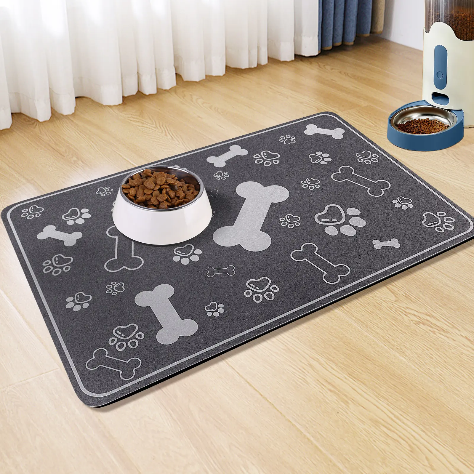Dog Cat Food Mat,Rapid AbsorbentPet Feeding Mat, Bone Shaped Dog Placemat Water Bowl Mat with Rubber Backing,No Stains Dog Cat Food Mats Indoor, Pet Accessories Supplies Various colors