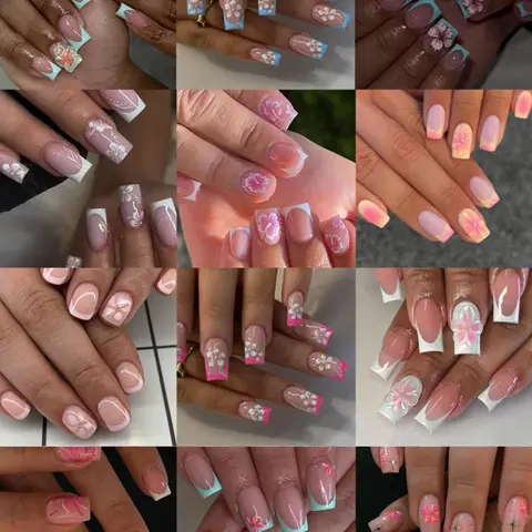 288pcs Flower Design Short Square Nails, Reusable Nude Cherry Blossom Theme Fake Nails, Multiple Styles Nail Art Designs, Easy to Apply, Perfect for All Seasons