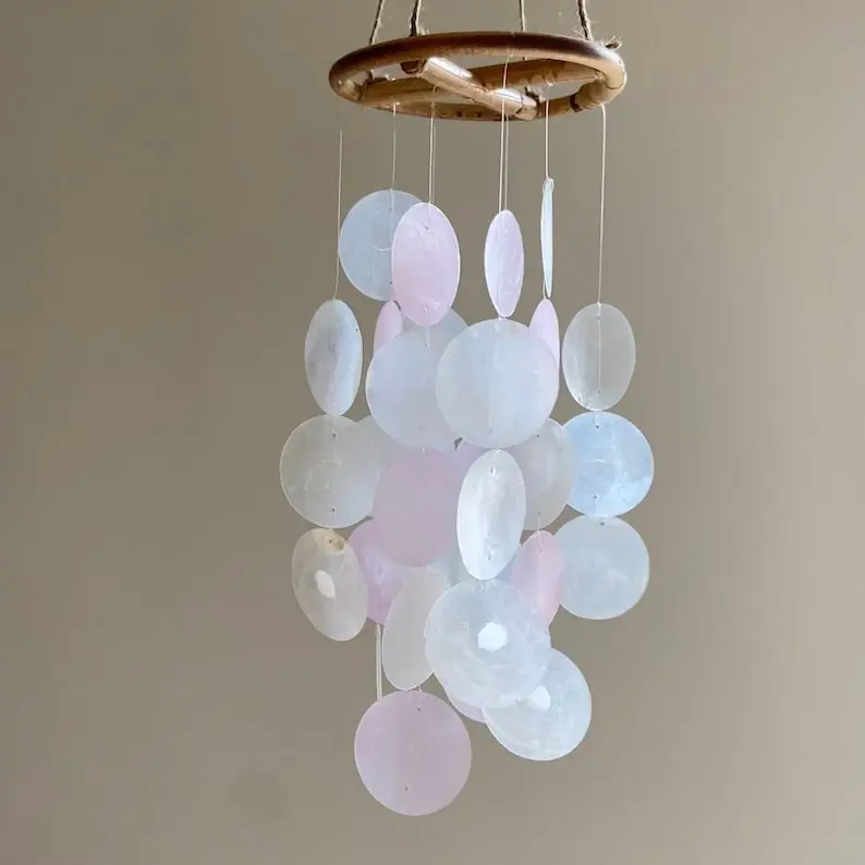 Light Pink Capiz Shell Wind Chime Water Sound Home Decor Capiz Shell Mobile Chime for Home Decor