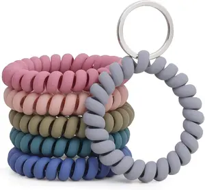 6PCS Stretchable Wristband Wristlet Keychain Wrist Key Chain Wristlet,Spring Flexible Spiral Wrist Coil ​Wrist Key Holder Key Ring for Sauna Gym Pool ID Badge and Outdoor Sports