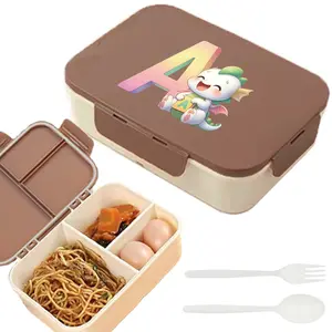 Durable Sealed Compartmentalized Lunch Box with Knife & Fork, Portable Design for Picnics & Outdoor Use, Cute Cartoon Animal Patterns