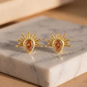 Gold Sunburst Teardrop CZ Cartilage Stud Earring, Tiny Gold Helix Piercing Jewelry, Tragus Stud with Ball Back, Sparkly Evil Eye Style Ear Stud for Women, Dainty 14K Gold Plated Conch Flat Rook Lobe Earring Gift