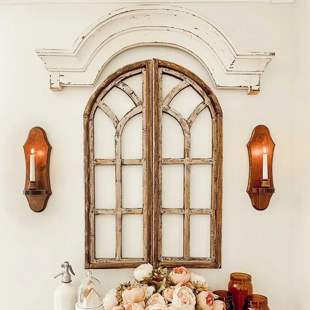 Arched Wooden Window Frame Set of 2