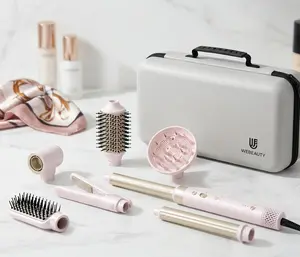 Webeauty 7-in-1 Ceramic Negative Ion Hair Dryer - 110,000 RPM Fast-Dry Curling Straightening Brush, Lightweight & Quiet for Home/Salon/Travel with Travel Case
