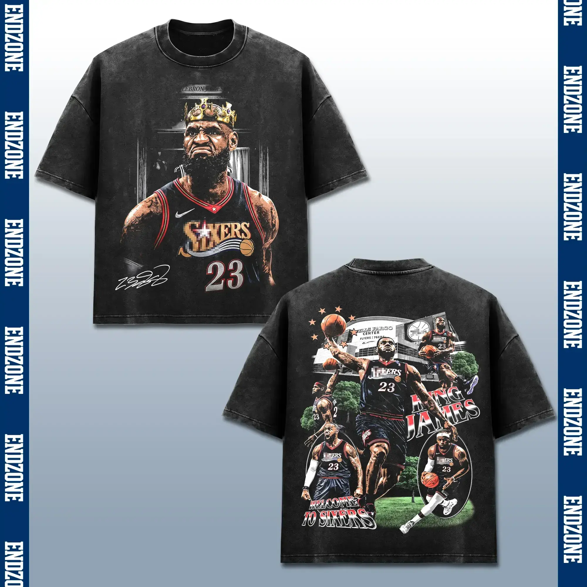 [FREE SHIP] LeBron James LBJ King James 23 Vintage Graphic Shirt, Philly City Basketball Fan Tee, Pro Hoops Championship Season Gear, Retro Bootleg Crown Graphic T Shirt, Heavyweight Washed Acid Wash Oversized Unisex Hip Hop Streetwear Apparel Shirt