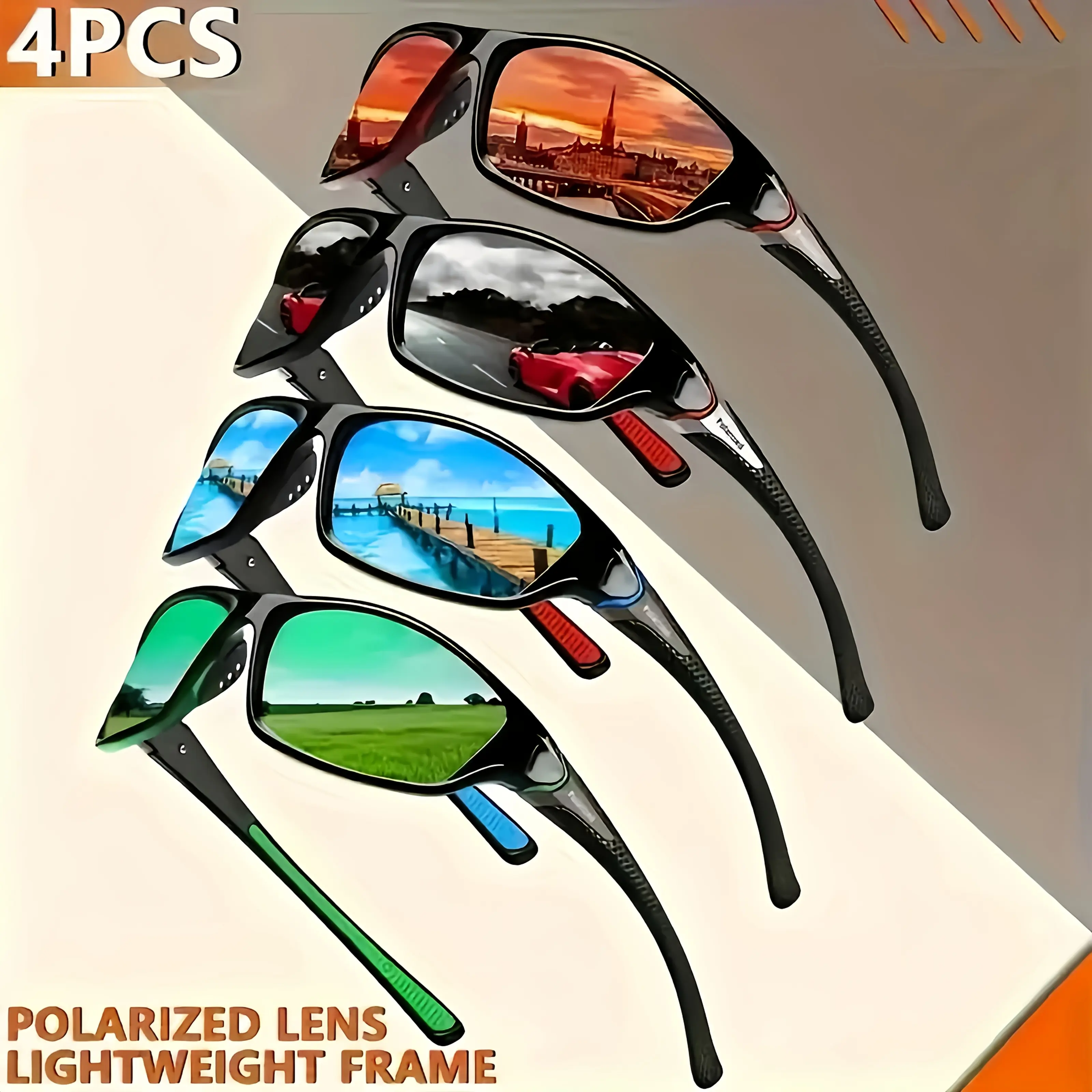 Men's 4-Pair Polarized Sunglasses Set - Unisex Lightweight Frames, UV Prevention, Non-Prescription Eyewear, Men's Accessories, Cycling Gear, Sunglasses Goggles for Driving, Outdoor Sports, Men's Sunglasses