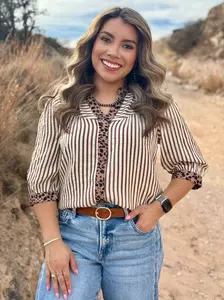 Courtney Striped & Leopard Print Button Down Top