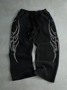 Men's Elastic Casual Streetwear Vintage Sweatpants, Gothic Pattern Print, Comfortable Sportswear, Fashion Lover's Pants