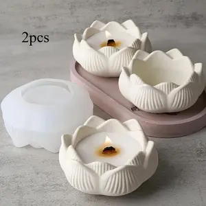 Elegant for Lotus Flower Silicone Mold for DIY Candle Holders & Storage Boxes - Versatile White Craft Mold for Concrete, Resin, Plaster - Ideal for Home Decor and Gift Making, Candle Molds Handcraft