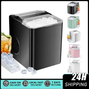 Portable Countertop Ice Making Machine, 26lbs Daily Production, 9 Cubes in 6 Mins, Icemaker Self Cleaning Design, Carry Handle, Ice Basket & Scoop Included, Ideal for Home & Camping