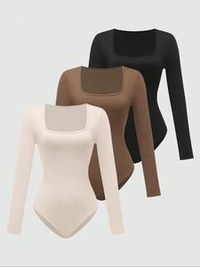 women's sexy square neck  bodysuits, slimming bodysuit for  all-season , perfect for everyday wear