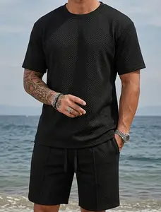 2026 Summer Casual Short Sleeve Set for Men: Reinforced Rib Crew Neck T‑Shirt and Relaxed Straight‑Leg Pants, Breathable, Skin‑Friendly. New Solid Color Versatile Textured Two‑Piece Set #SummerWins #fathersdaygift