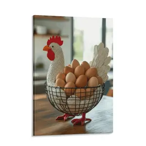Charming Rooster and Egg Basket Canvas Wall Art, Rustic Farmhouse Wall Decor for Kitchen, Dining Room, Living Room, Bedroom, Farmhouse, Cafe, Office, Ideal Easter Mother's Day Birthday Housewarming Home Decor Gift