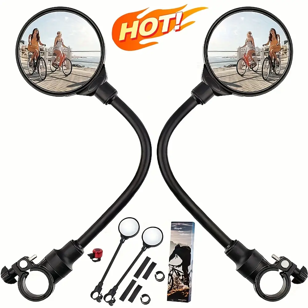 2/4pcs Bicycle Rearview Mirrors With Built-in Bell, Handlebar-mounted, 360° Rotatable & Adjustable. Convex Lens Delivers Wide-angle, Clear Vision; ABS Shell + Shatterproof Glass Ensures Durability. Tool-free Installation