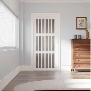 Ark Design Upgrade Dual Layer Vinyl Accordion Door with Handles and Magnetic Door Lock, 3-Lite Acrylic Glass