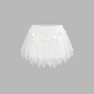 Cider [size 2-10] Low Rise Solid Tulle Bowknot Zipper Mini Skort