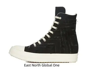 Black High-Top Canvas Sneakers with Distressed Texture and Cream Rubber Sole