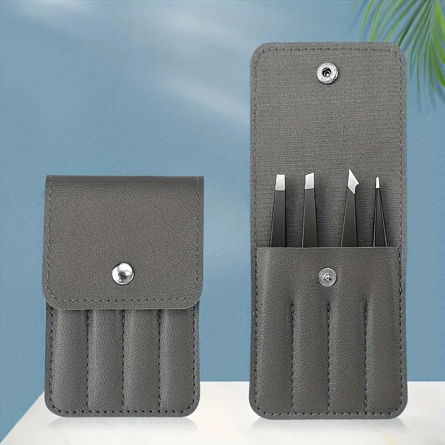 4pcs Precision Stainless Steel Tweezers Set for Eyebrow Grooming, Facial Hair Removal Ingrown Hair, Splinter & Tick Removal