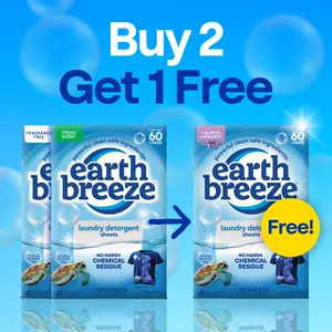 Earth Breeze Laundry Detergent Sheets 3-Pack Bundle: Powerful Clean, Safe Ingredients, No Harsh Chemical Residue from Optical Brighteners, Gentle on Skin, 60 Loads