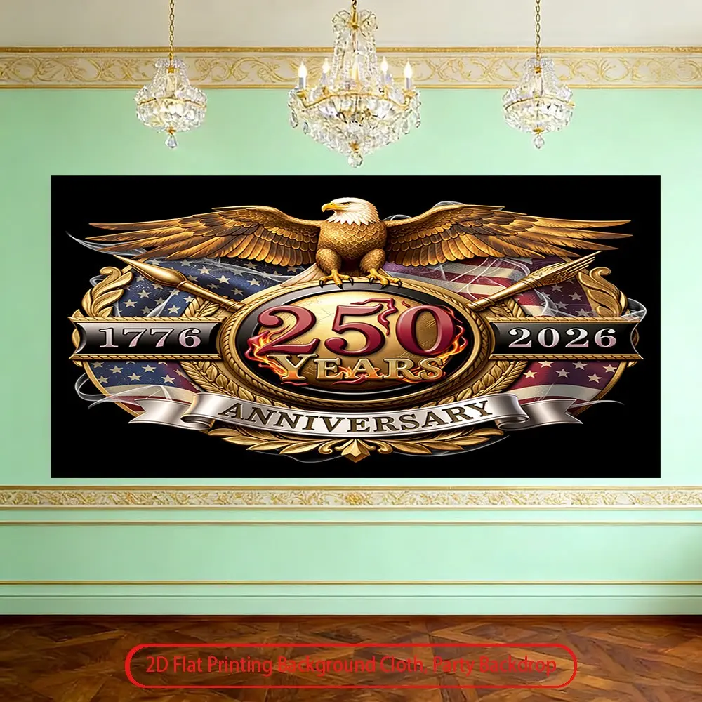 1pc 250th Anniversary Majestic Eagle Glowing Emblem Polyester Tapestry Banner - UV-Printed, Smooth Lightweight, No Electricity Needed, Easy Hanging, Indoor-Outdoor Home Decor for Camera Photo Backdrop, Birthday Party,Western,Gallop,decorative,wal,bohemian