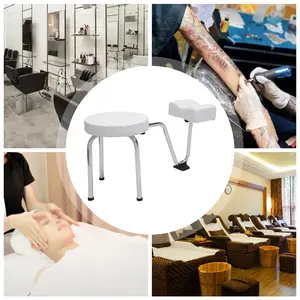 White Pedicure Foot Rest Stool Chair - Adjustable Leg Rest with PVC Pad. Essential Beauty Salon Studio Equipment for Nail Techs & Spas.