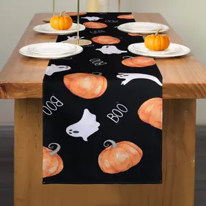 Halloween Table Runner Ghost Pumpkin Design, Festive Linen Restaurant Decor, Fall Season Home and Outdoor Decoration, 1 Piece Set