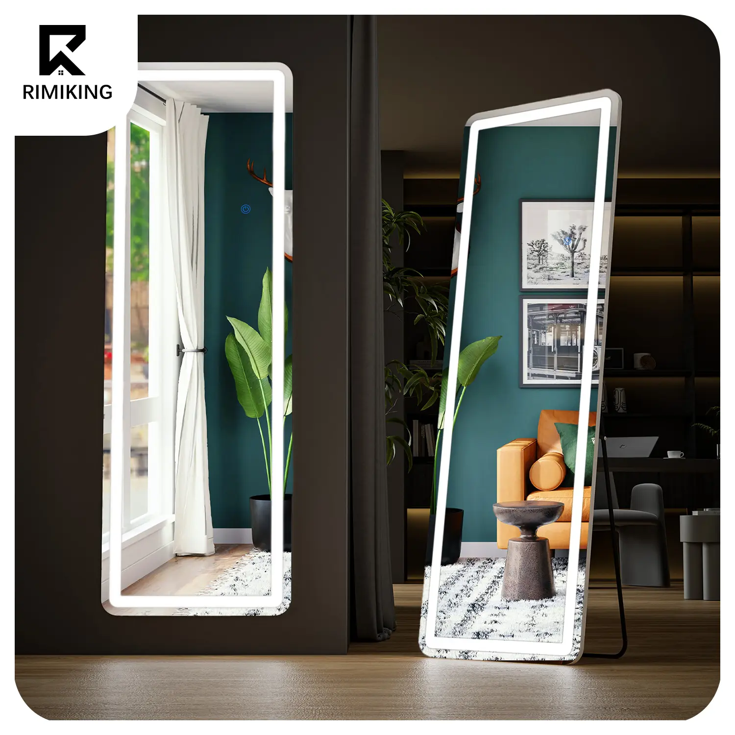 RIMIKINGRIMIKING Smart LED Standing Mirror with Dimmable Light,Premium Material,Adaptable Placement,Multi-Purpose Design,User-Friendly Features