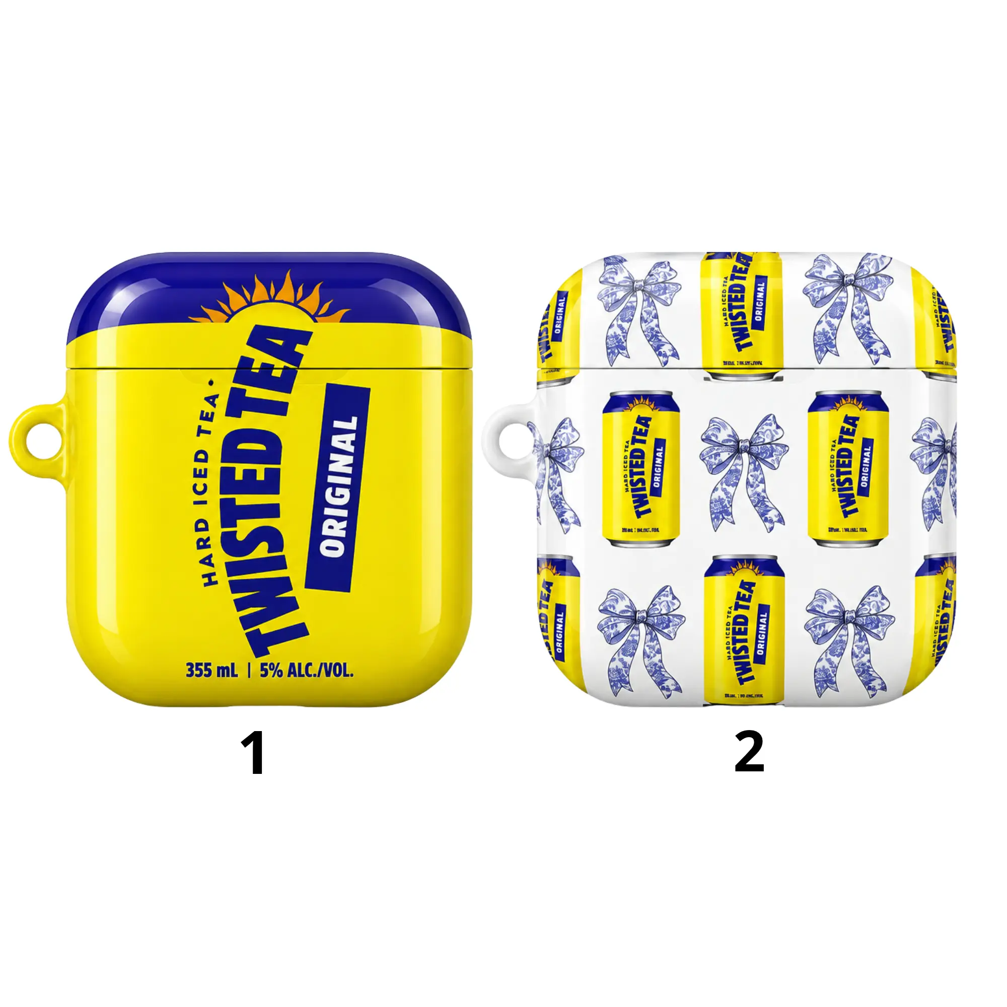 Twis.ted Tea Inspired AirPods Case, Yellow Blue Iced Tea Design, Coquette Bow Pattern Earbuds Cover, Cute Beer Can Style Gift, Case for AirPods Pro/Pro 2, AirPods 1/2/3/4 Cases – Trendy Girly Gift for Cat Lovers, Soft Protective Headphone Skin