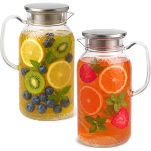 2Pack 2 Liter 68 Oz Plastic Pitchers with Handle and Lid, Clear Pitcher with Lid, Water Pitchers for Fridge, Large Iced  Pitcher, Plastic Water Jug for Coffee,Lemonade,Milk,Juice,Beverage Container