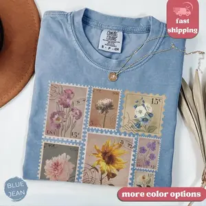 Comfort colors Vintage Flowers Stamp TShirt Retro Post - TrendWear USA